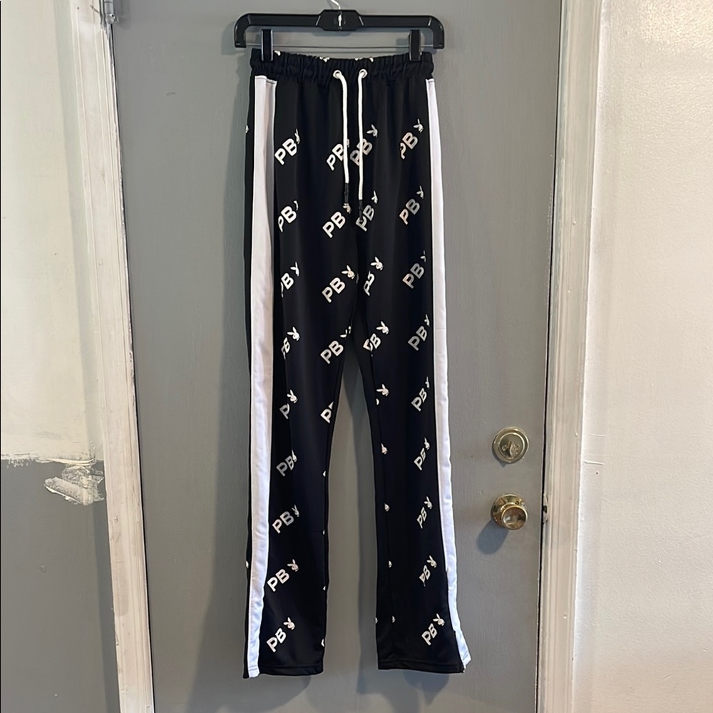 MISSGUIDED x PLAYBOY Black and White Track Pants 4